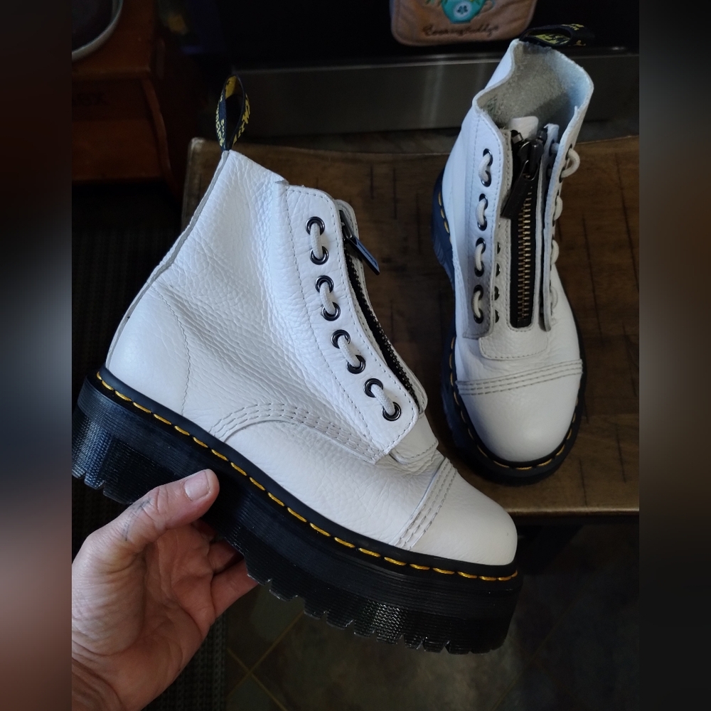 Doc Martens Sinclair white zip-up platform ankle boots
